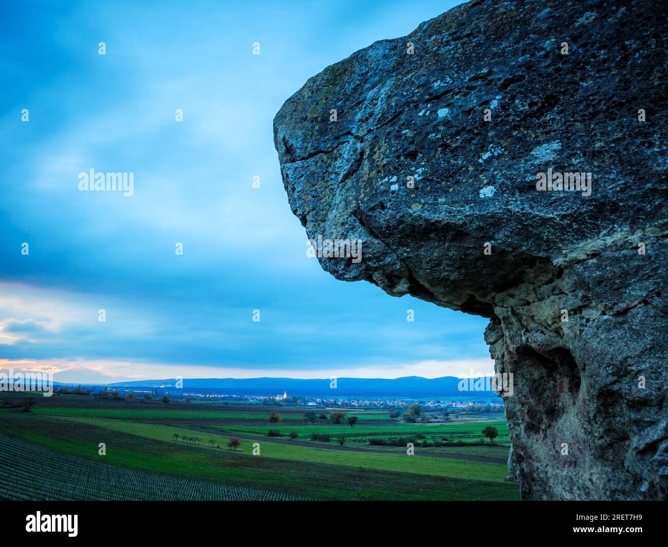 Big rock called Hoelzlstein near Oggau in Burgenland Stock Photo