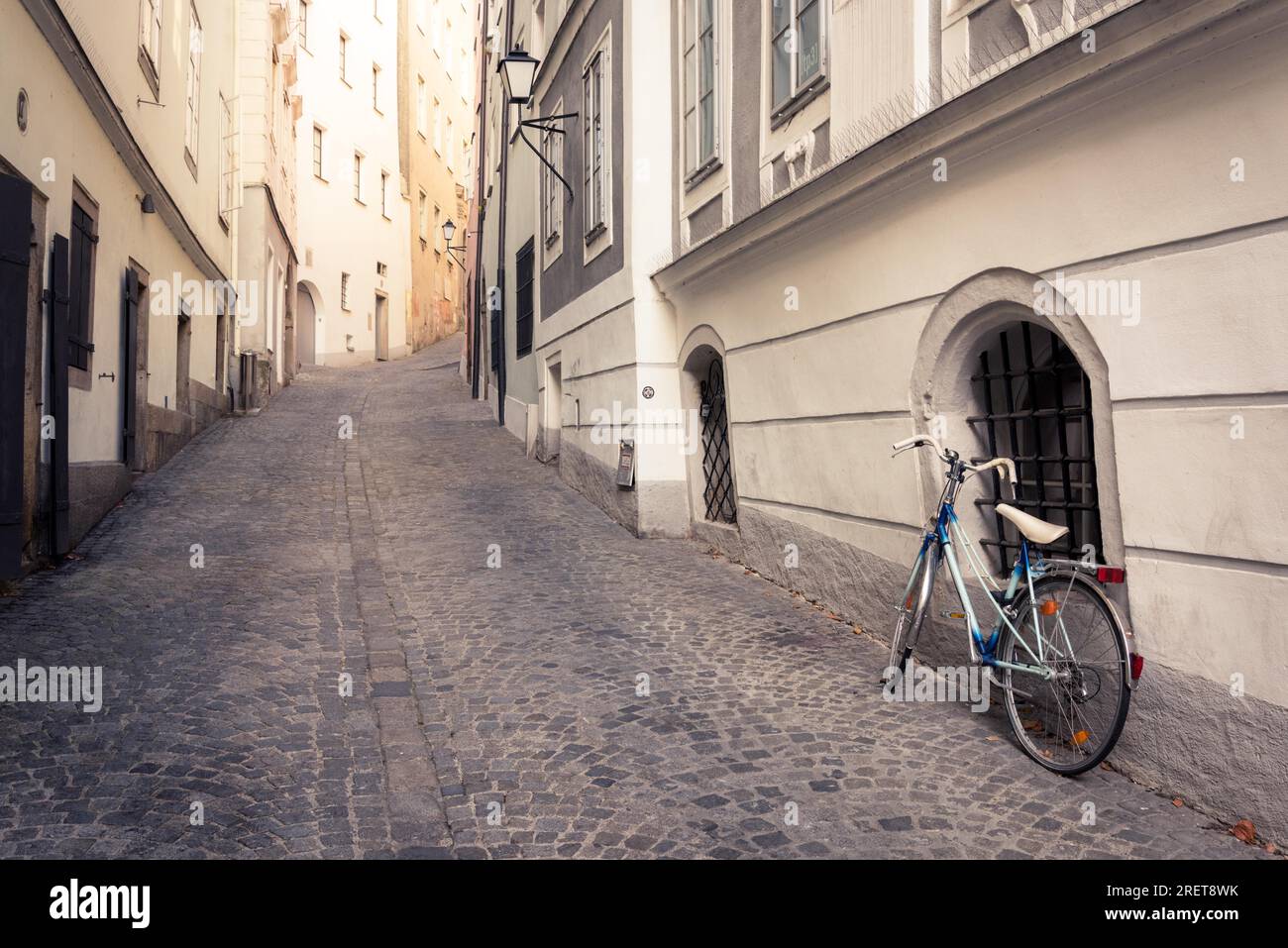 Linz, Austria: Street view with colorful historical buildings in the ...