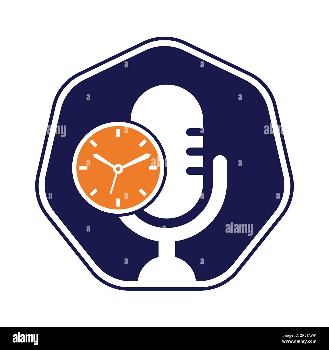Podcast time vector logo design template. Mic clock vector logo design
