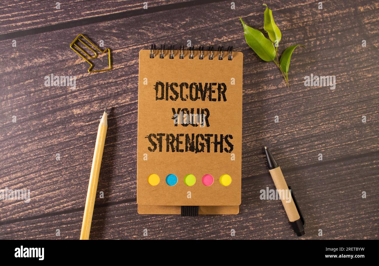 Discover your Strengths word on notebook Stock Photo
