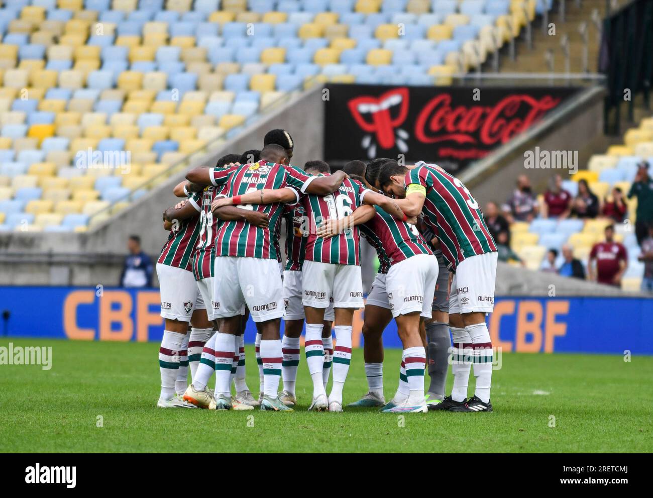 Rio, Brazil - july 29, 2023, team in match between Fluminense vs Santos by Brazilian Championship, round 17 in Maracana Stadium Stock Photo