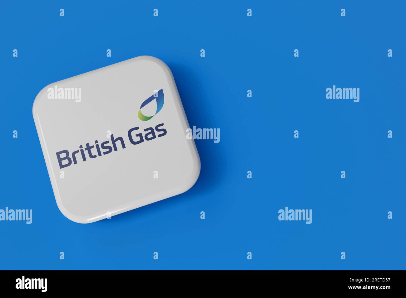 LONDON, UK July 2023 British gas energy supplier company logo. 3D