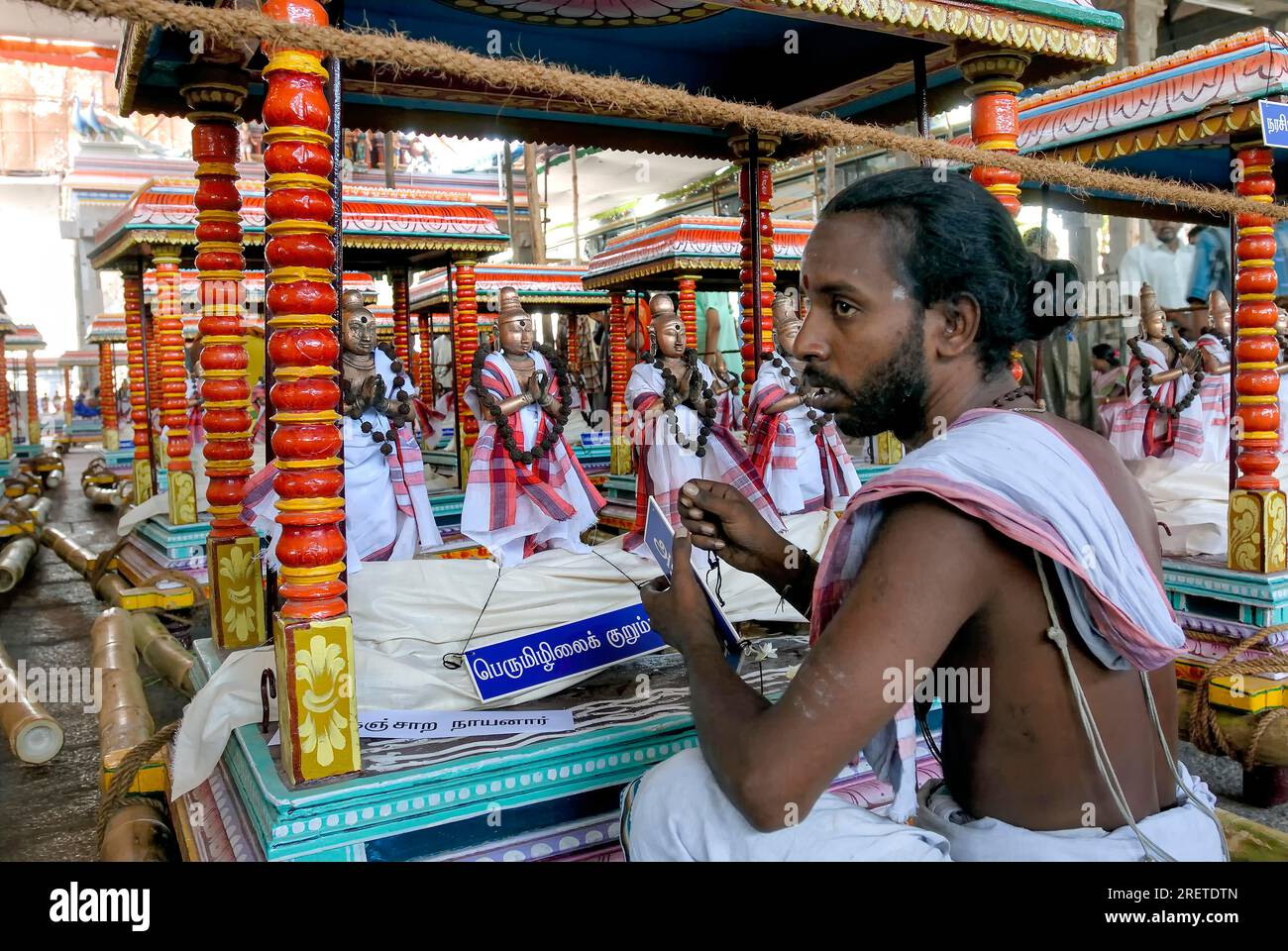 Bronze saivite saints in Aruvaththumoovar festival in Mylapore, Chennai, Tamil Nadu, India, Asia