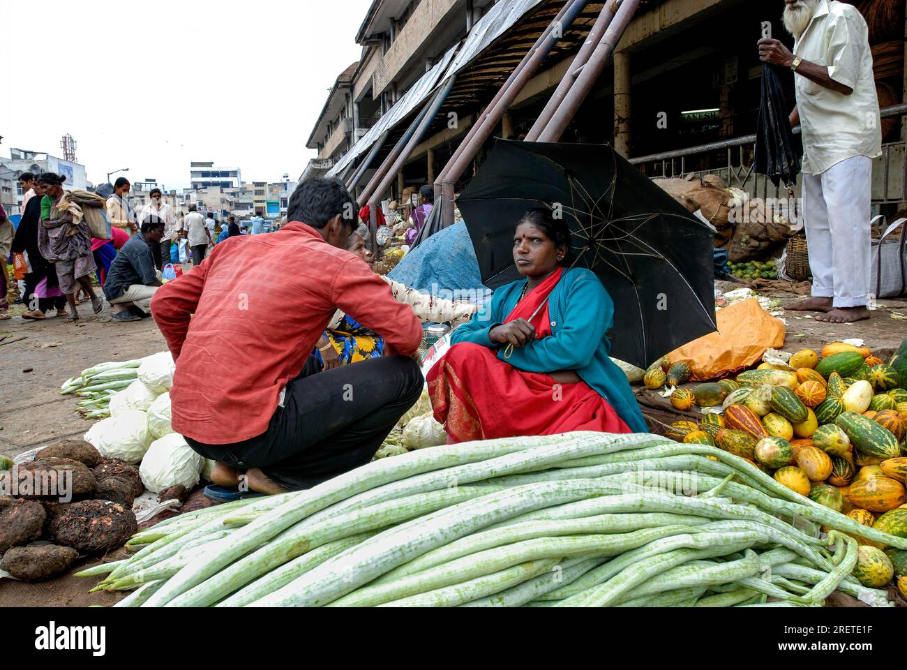Vegetable sellers in city market in Bengaluru Bangalore, Karnataka