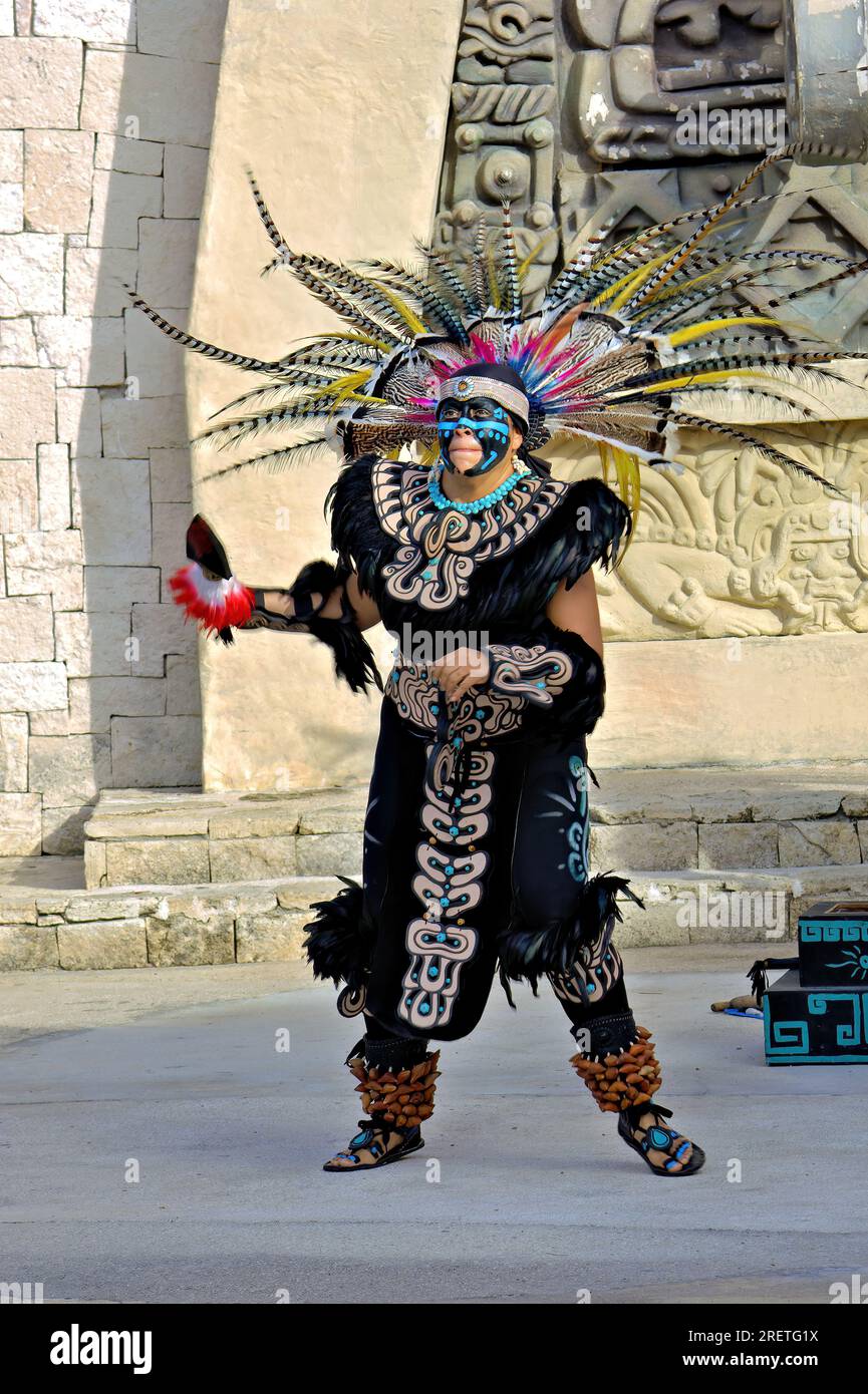 Street performers in Mayan costumes Stock Photo