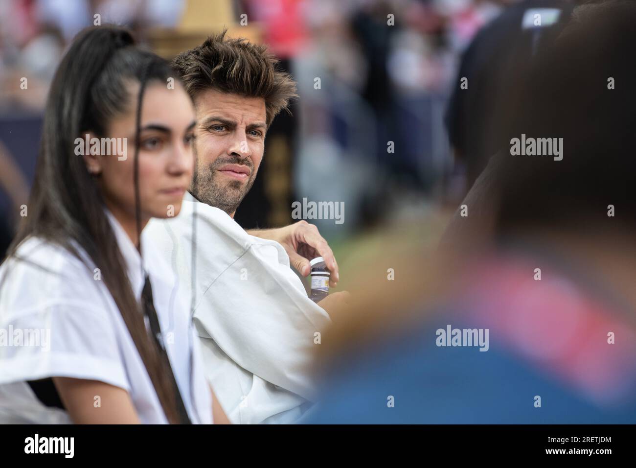 Madrid, Spain. 29th July, 2023. Former soccer player Gerard Pique is seen during the Kings and Queens finals at the Civitas Metropolitano Stadium. The Kings and Queens League is the men's and women's soccer league created by Gerard Pique and Ibai Llanos, made up of teams that will be chaired by streamers and former soccer players, who will be in charge of managing each of the participating teams. Credit: Marcos del Mazo/Alamy Live News Stock Photo