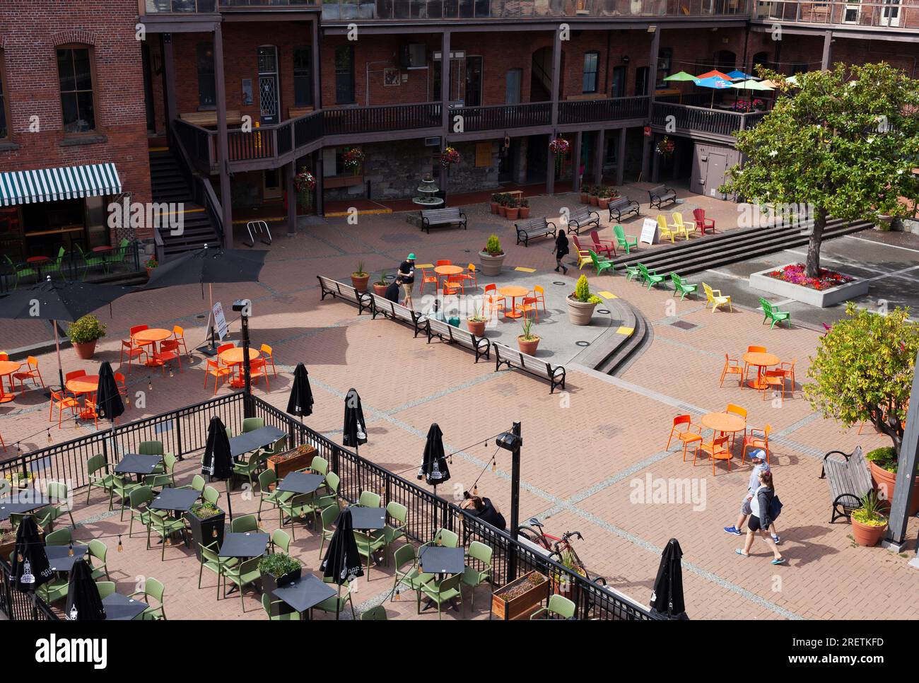 Chairs and seating at the Market Square, downtown Victoria British
