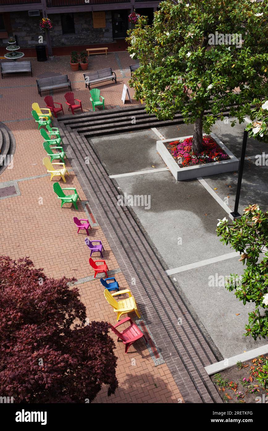 Chairs and seating at the Market Square, downtown Victoria British