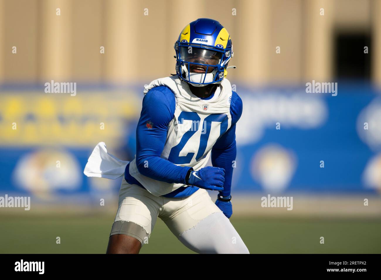 Los Angeles Rams cornerback Tyon Davis (20) runs during the NFL football  team's training camp Saturday, July 29, 2023, in Irvine, Calif. (AP  Photo/Kyusung Gong Stock Photo - Alamy