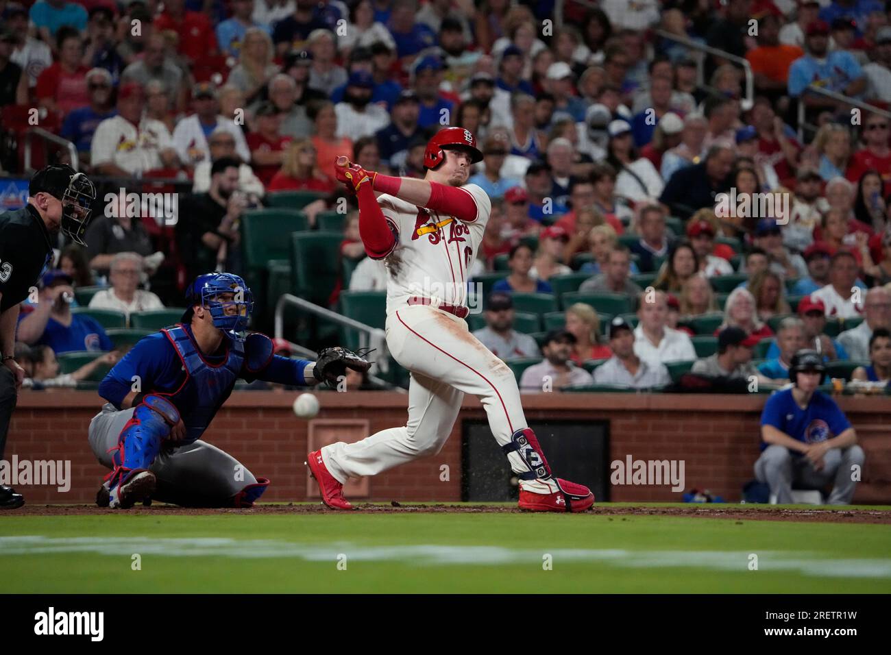 St. Louis Cardinals' Nolan Gorman fouls off a pitch during the third ...