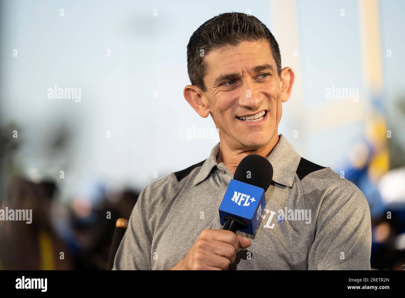 NFL Network anchor Andrew Siciliano smiles at the NFL football team's  training camp, Saturday, July 29, 2023, in Irvine, Calif. (AP Photo/Kyusung  Gong Stock Photo - Alamy