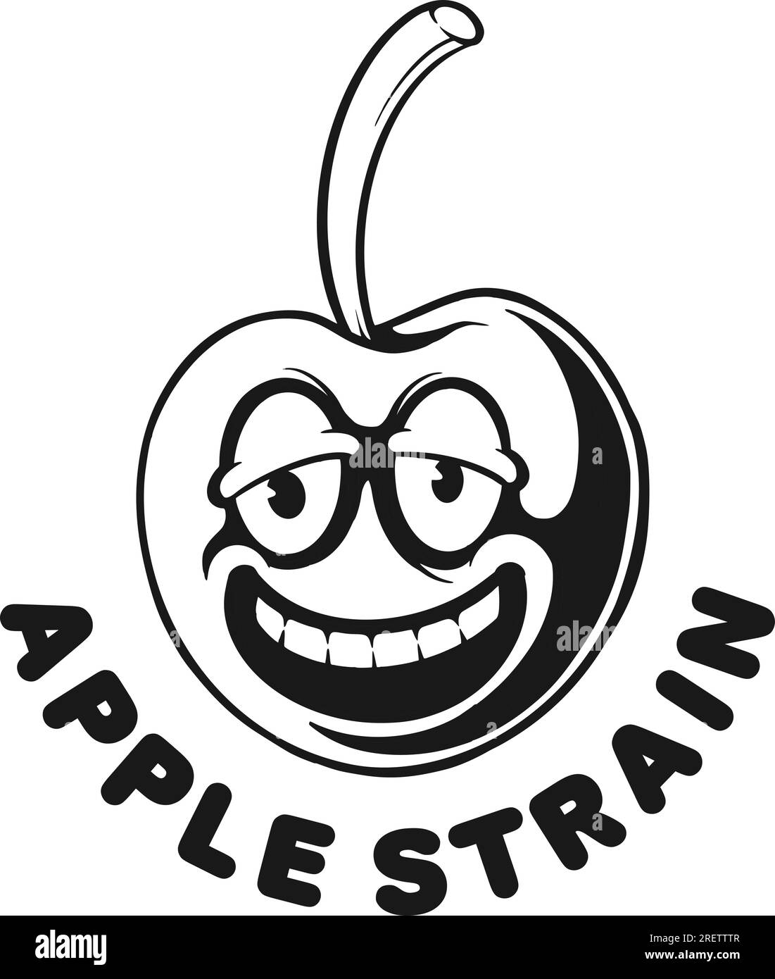Laughing funny apple weed strain monochrome vector illustrations for