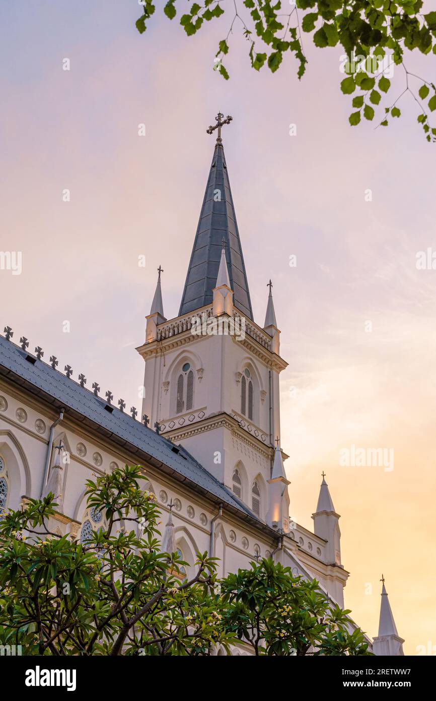 Old Gothic style spire in the re-purposed chapel, now the CHIJMES Hall, CHIJMES Complex, Singapore Stock Photo