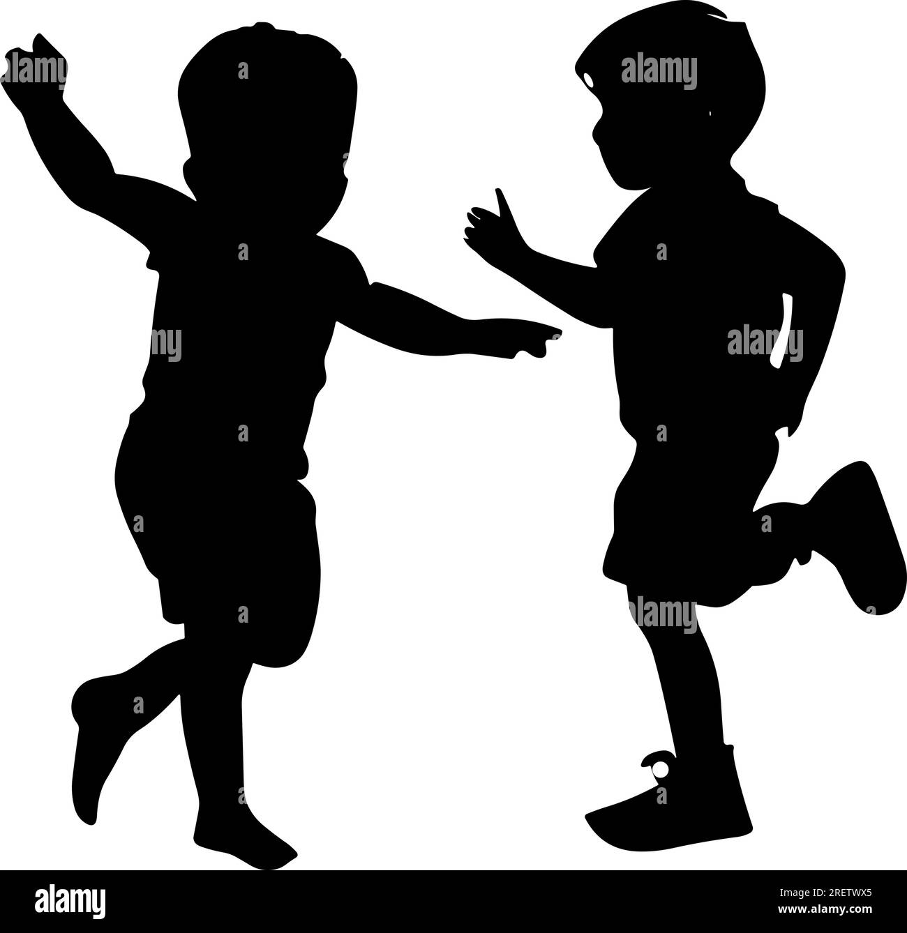 Two boys are dancing with joy and energy, showing off their moves and skills. They are having fun and expressing themselves through music and rhythm Stock Vector