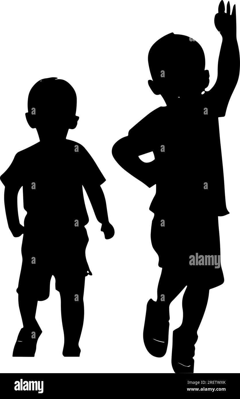 Two boys are dancing with joy and energy, showing off their moves and skills. They are having fun and expressing themselves through music and rhythm Stock Vector