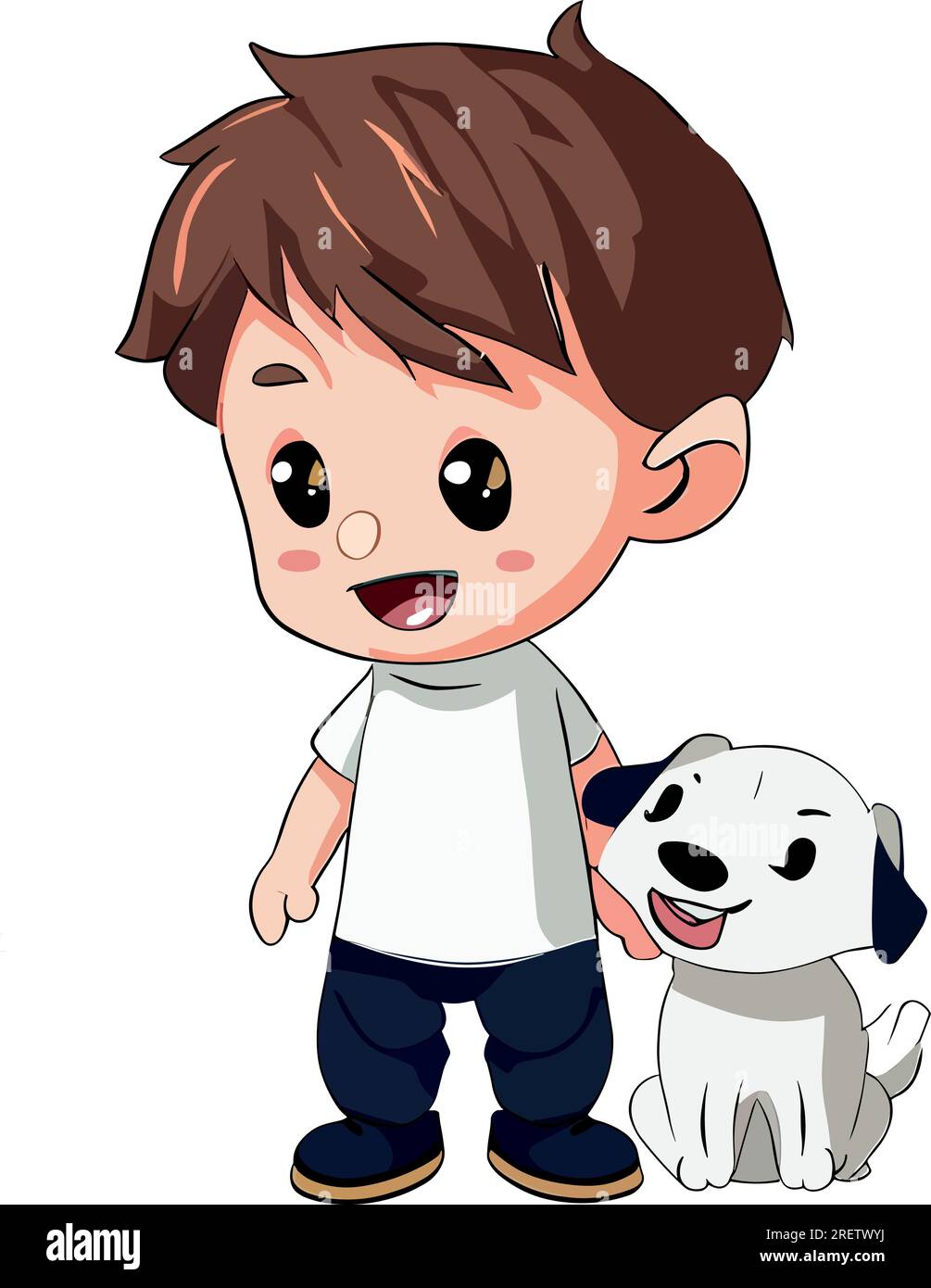 Happy Boy And His Dog - Cute Cartoon Vector Illustration.A Young Boy Is  Standing With His Adorable Pet Dog Stock Vector Image & Art - Alamy