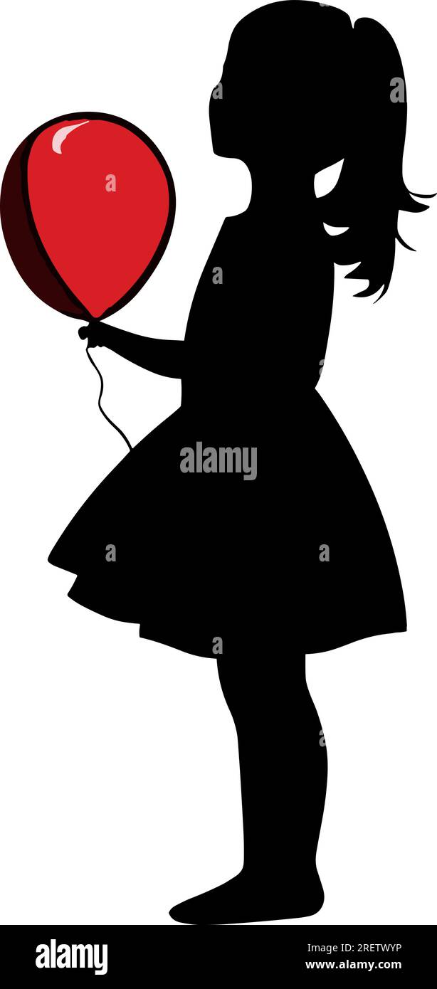 A vector silhouette of a girl holding a balloon in the air. The image ...