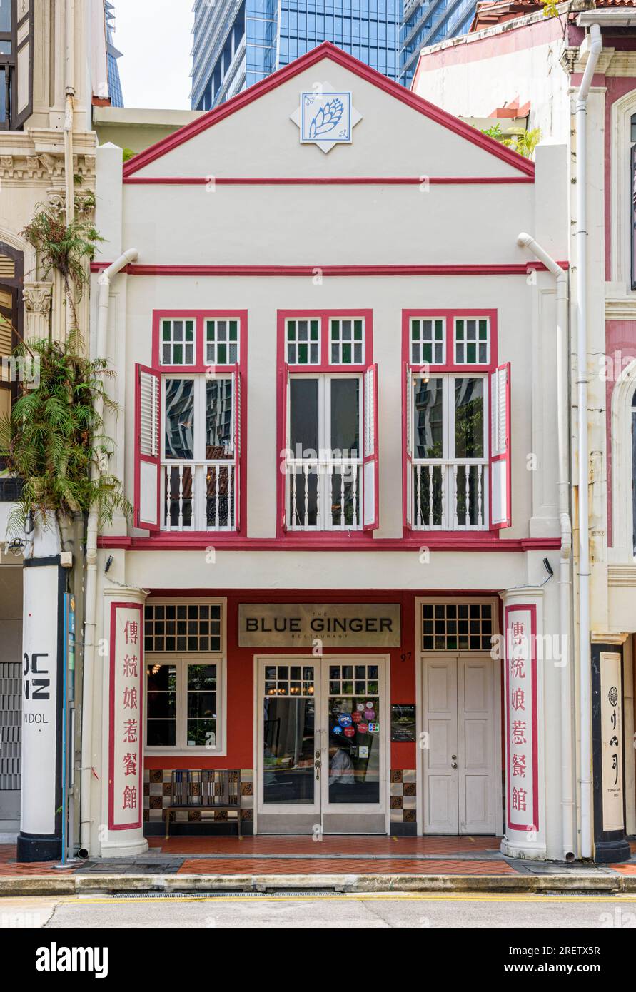 Facade of the Peranakan Blue Ginger Restaurant, Tanjong Pagar Road