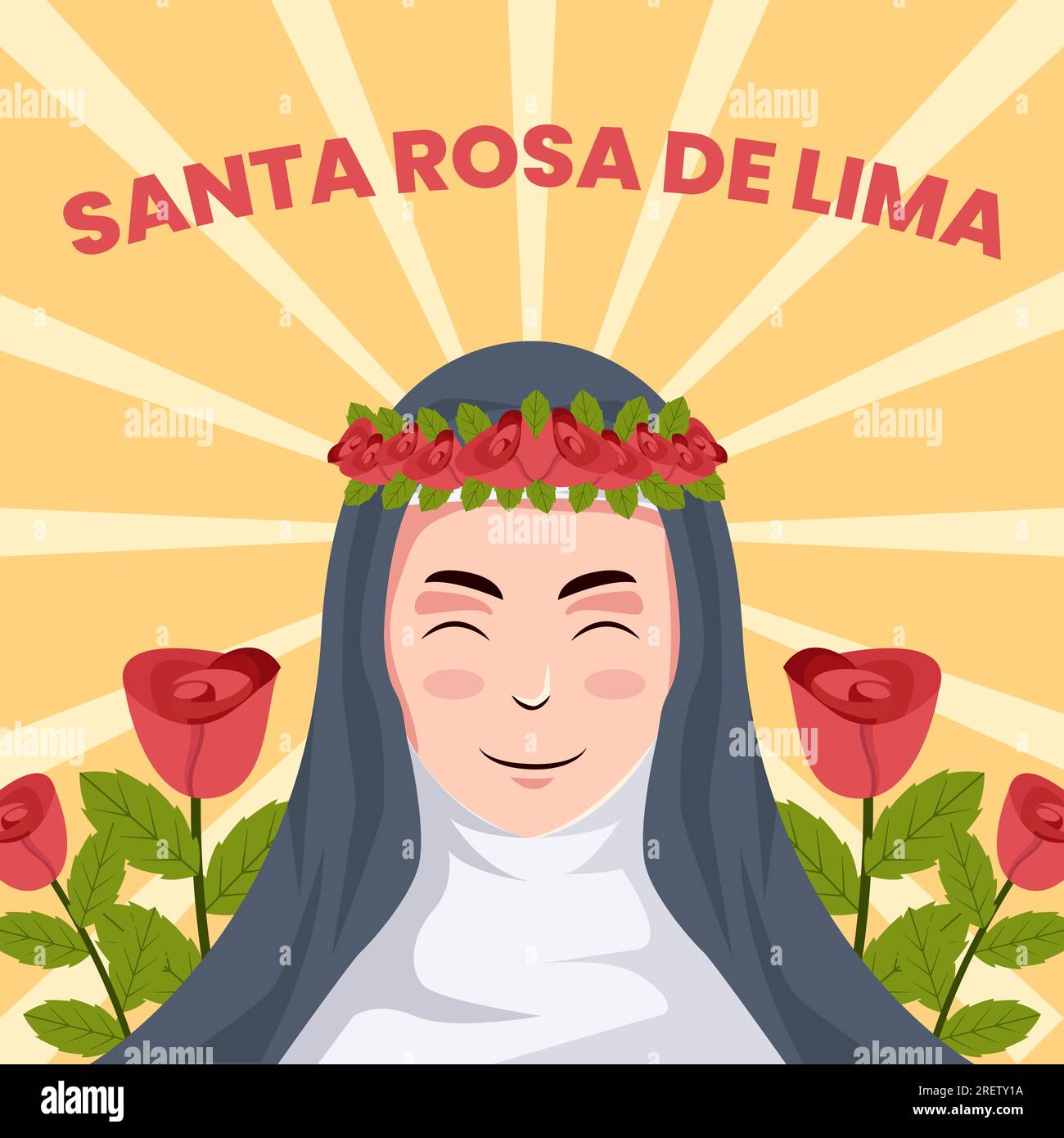 vector santa rosa de lima illustration with roses flowers Stock Vector