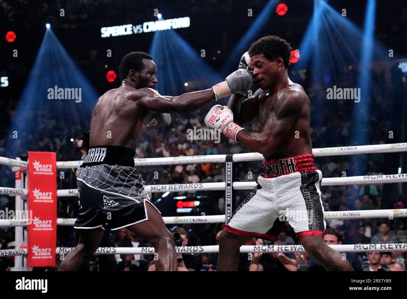 Terence Crawford, left, and Errol Spence Jr. fight during their ...