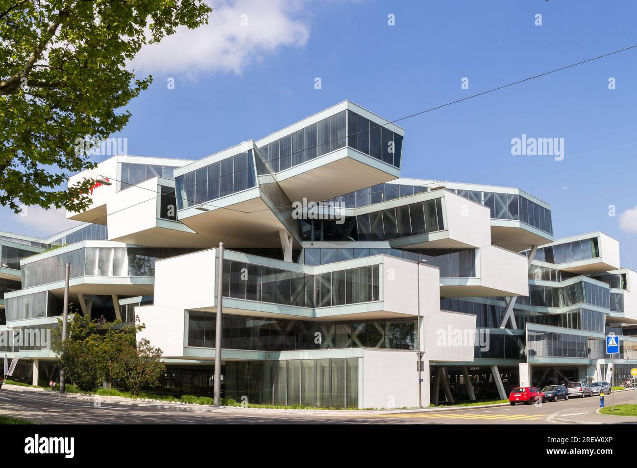 Allschwil, Switzerland - 09. May 2022: The modern architecture of business center of Johnson and Johnson,  which is a world famous company for pharmac Stock Photo