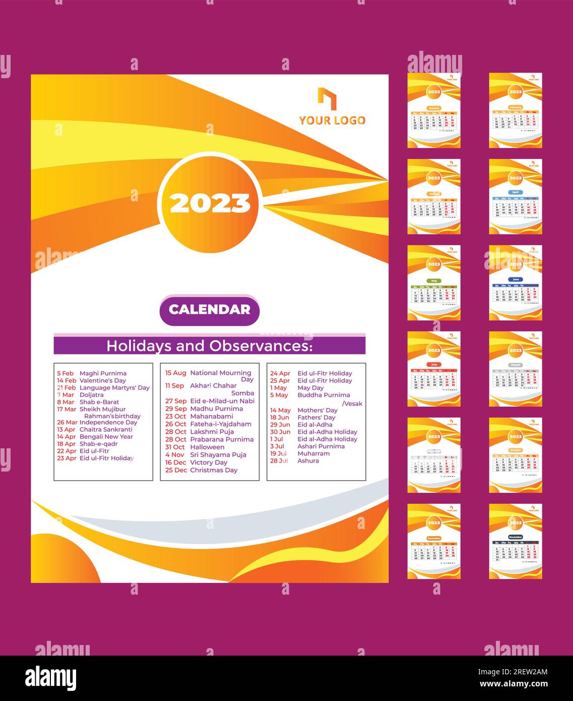Calendar 2024 week start Sunday corporate design planner template Stock