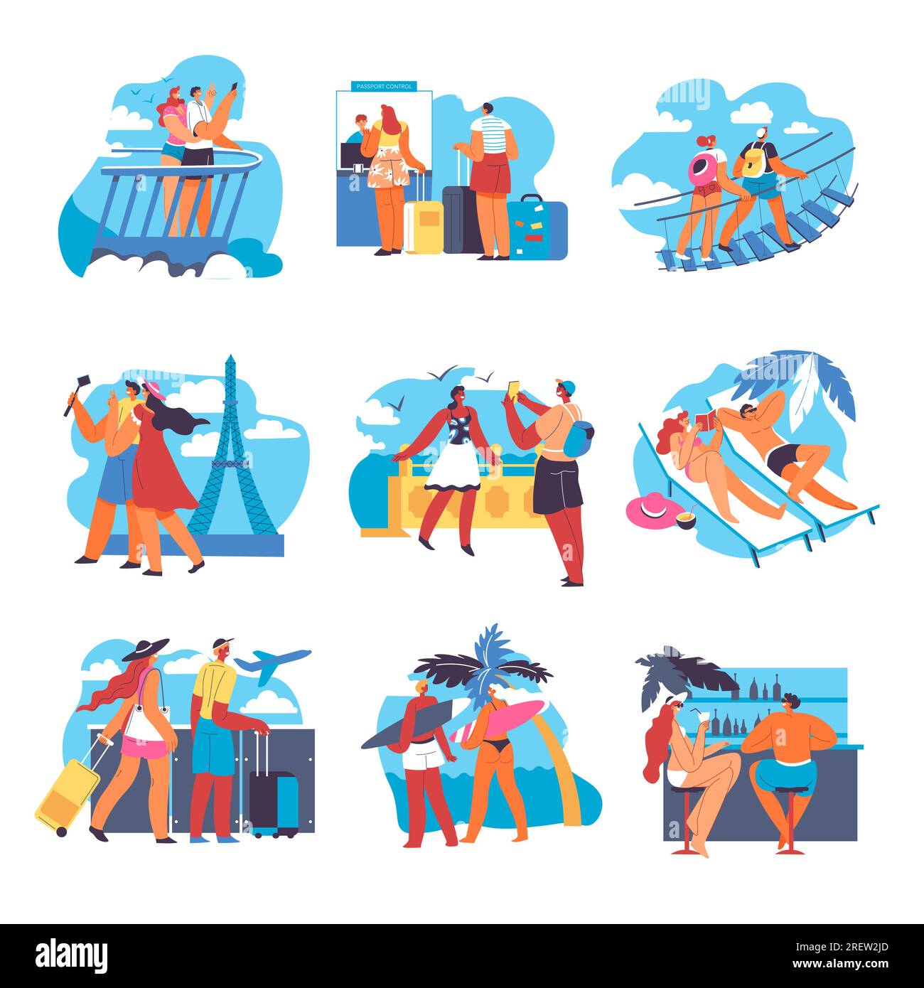 Couples traveling on summer vacations, vector Stock Vector
