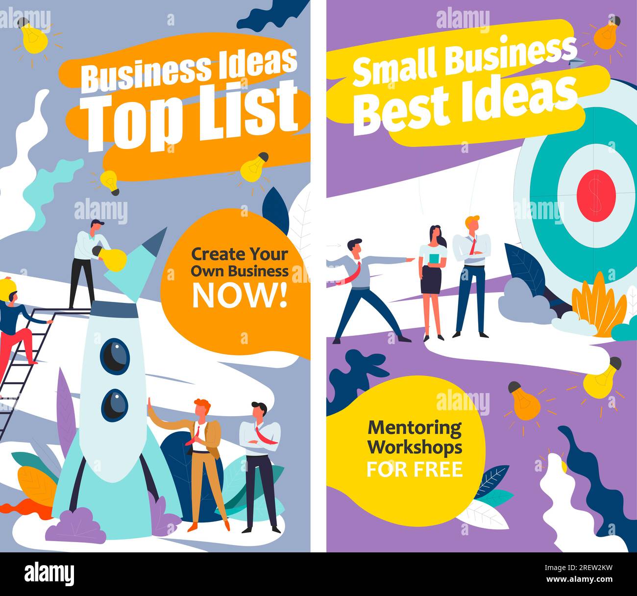 Business ideas top list, mentoring workshop free Stock Vector