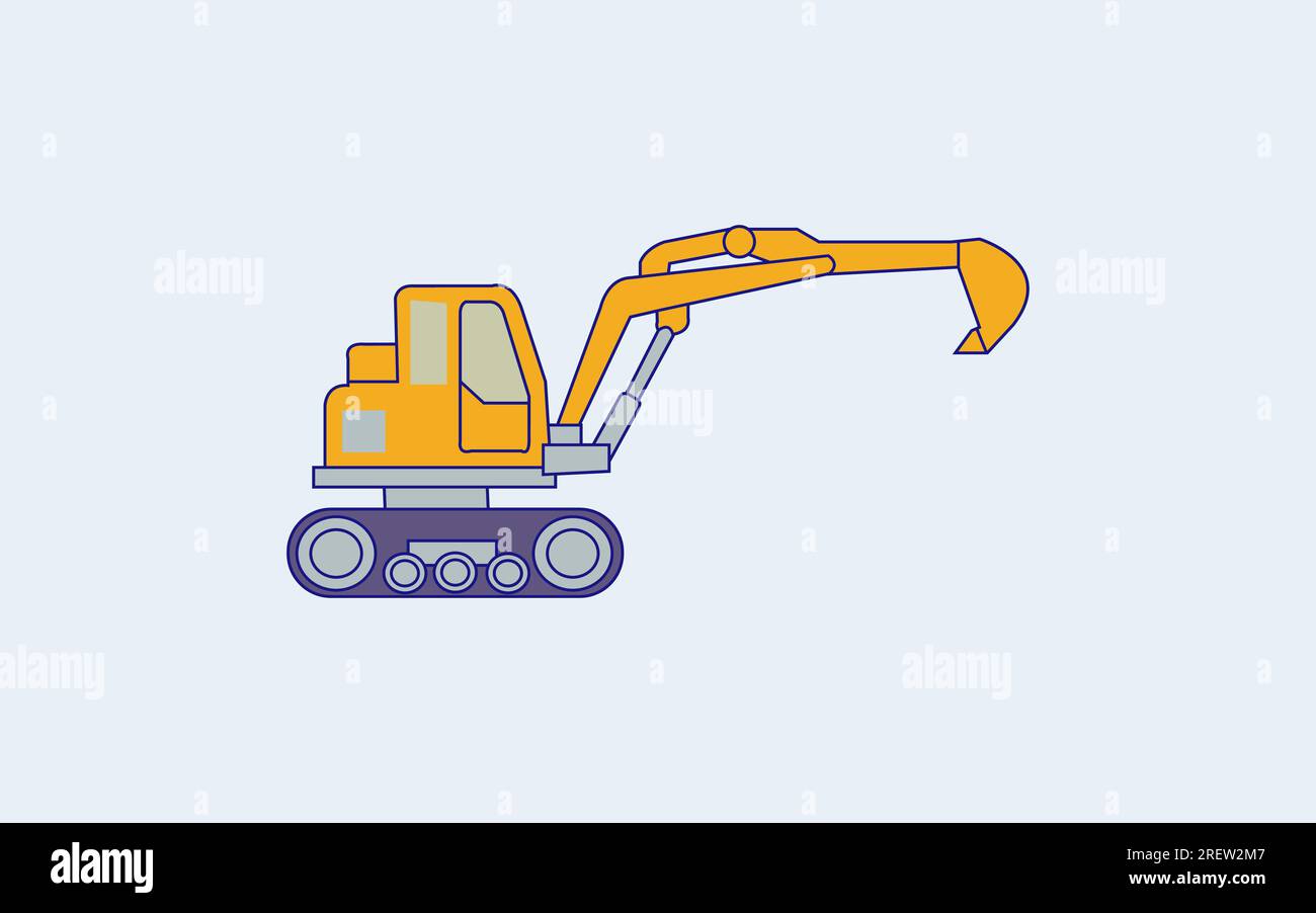 construction and road equipment vector mockup, easy editing and recolor, Excavator with hydraulic jackhammer Stock Vector