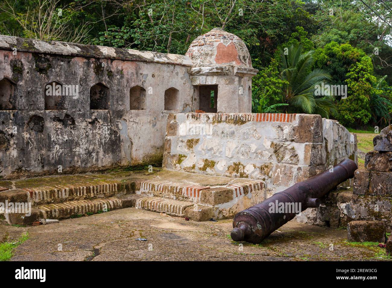 Cannon at Fuerte Santiago fortress in the Portobelo village, Colon province, Republic of Panama, Central America Stock Photo