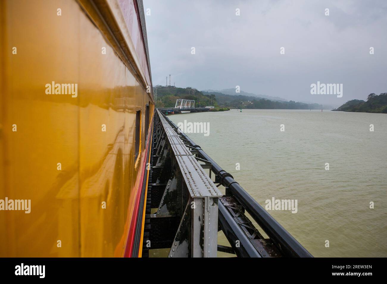 View from the train crossing the Gamboa bridge at Gamboa, along the Panama Canal, Republic of Panama, Central America. Stock Photo