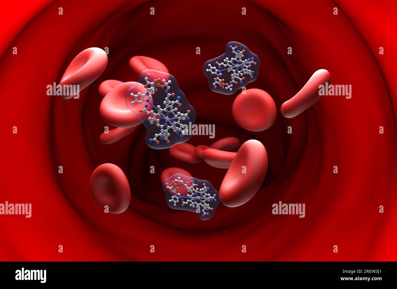B2 vitamin (Riboflavin) structure in the blood flow ball and stick