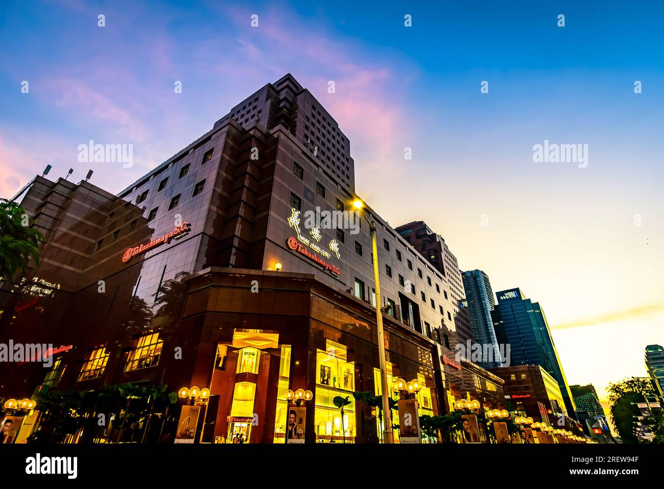 Ngee Ann City at night. It is a shopping and commercial centre located