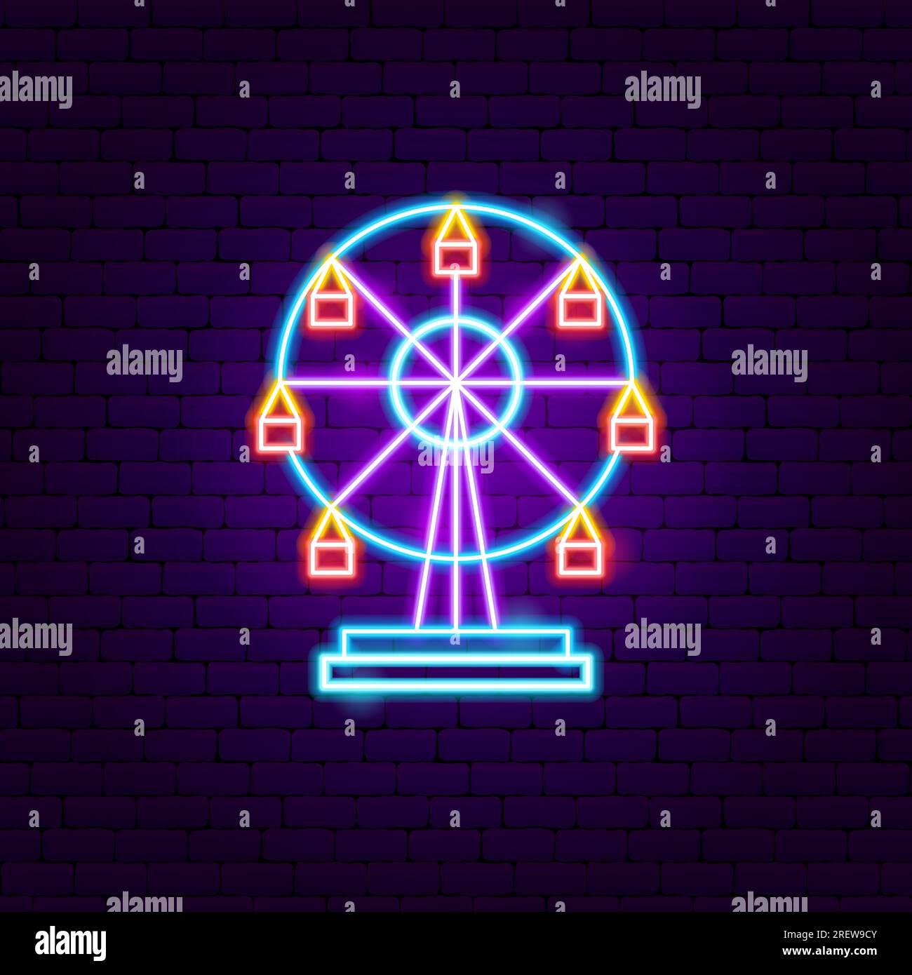 Ferris Wheel Neon Sign Stock Vector