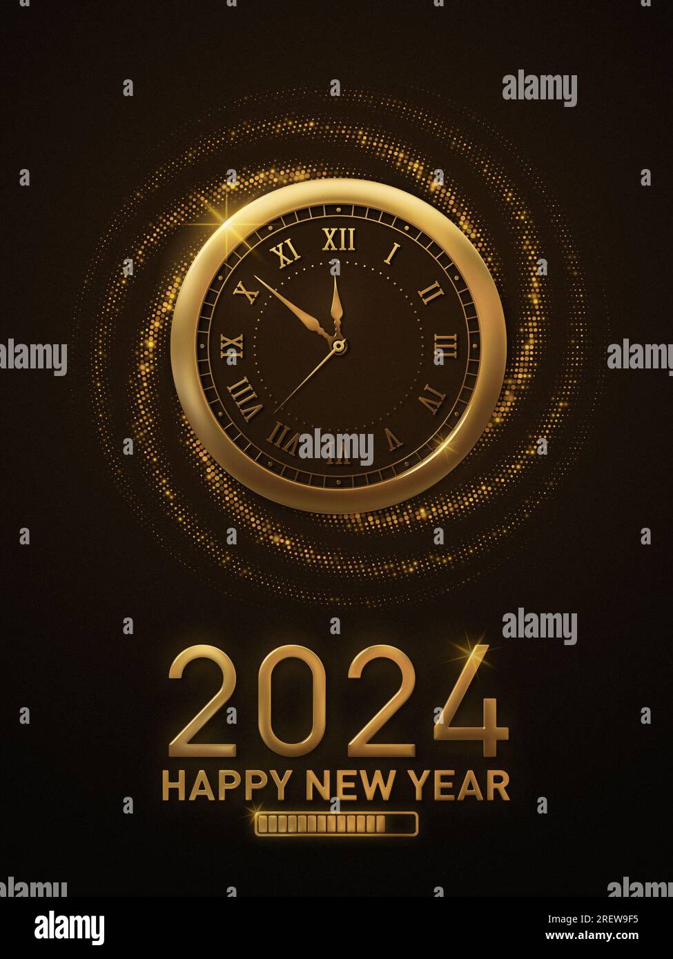 New Year 2025 Countdown Clock Shows the New Year 2025 loading with a metallic gold watch and