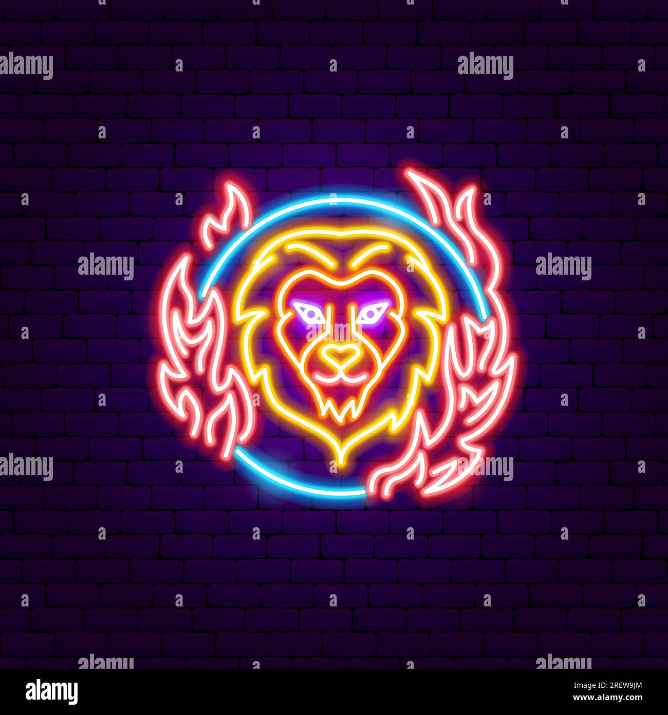 Lion Fire Neon Sign Stock Vector