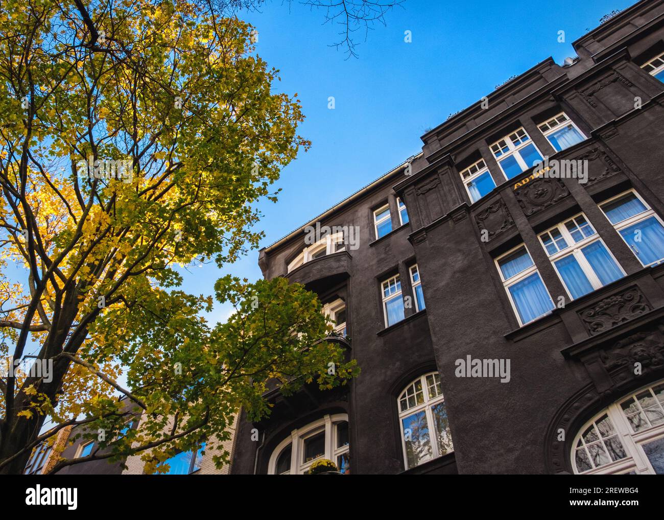 Elegant apartment building facade, Historic Listed Building. Landhuter Strase 15, Schöneberg, Berlin Stock Photo