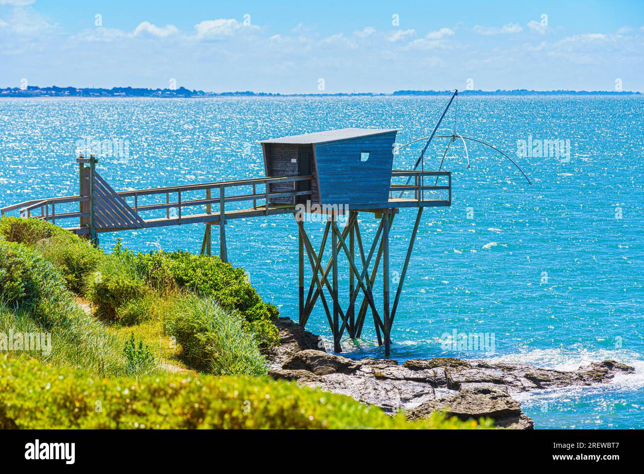 Traditional wooden fishing hut by the coast in Pornic, France Stock Photo