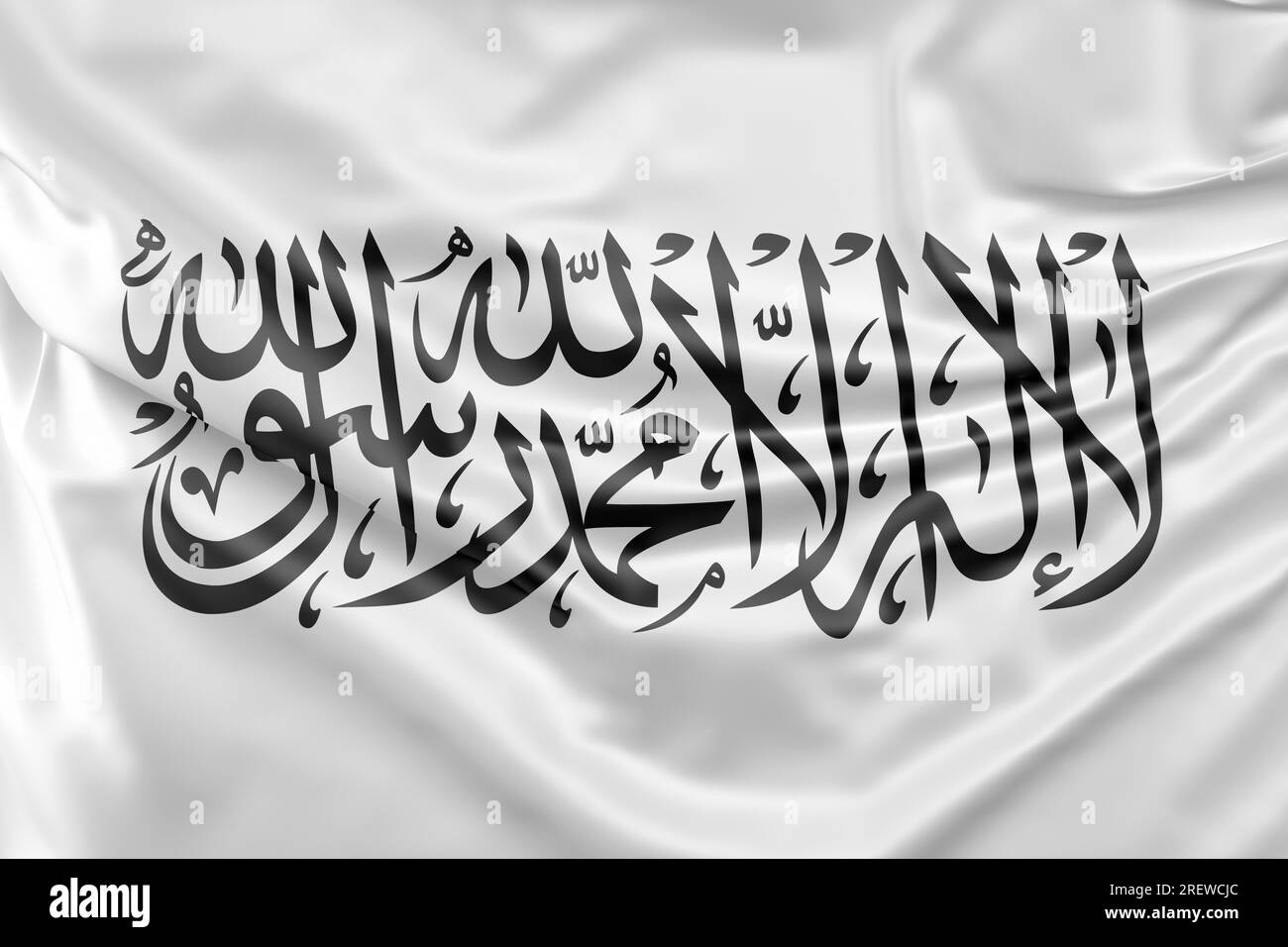Ruffled Flag of Islamic Emirate of Afghanistan. 3D Rendering Stock Photo