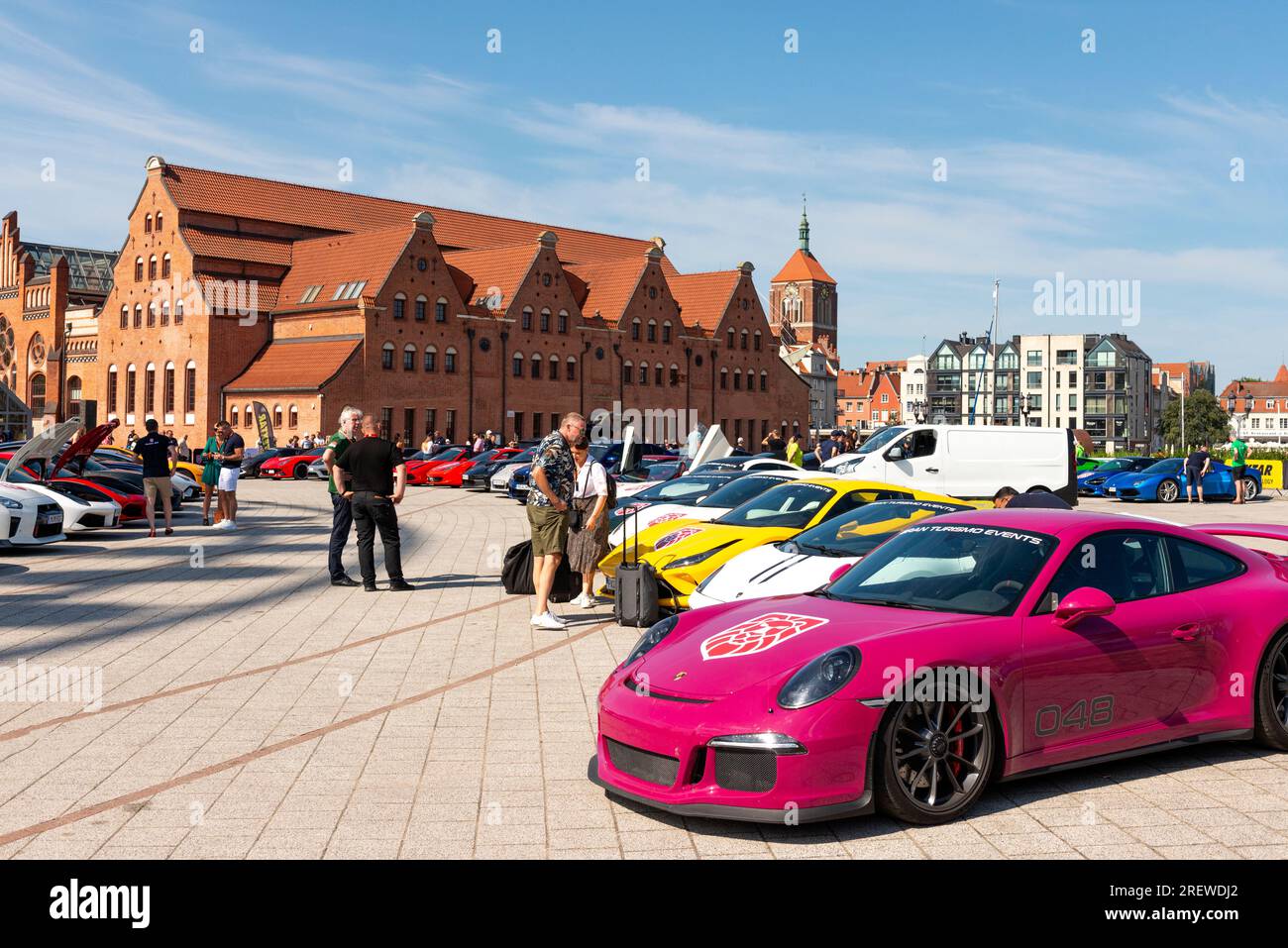 Gran Turismo Polonia supercars parked in the Old Town of Gdansk, Poland, Europe, EU as per July 2023 Stock Photo