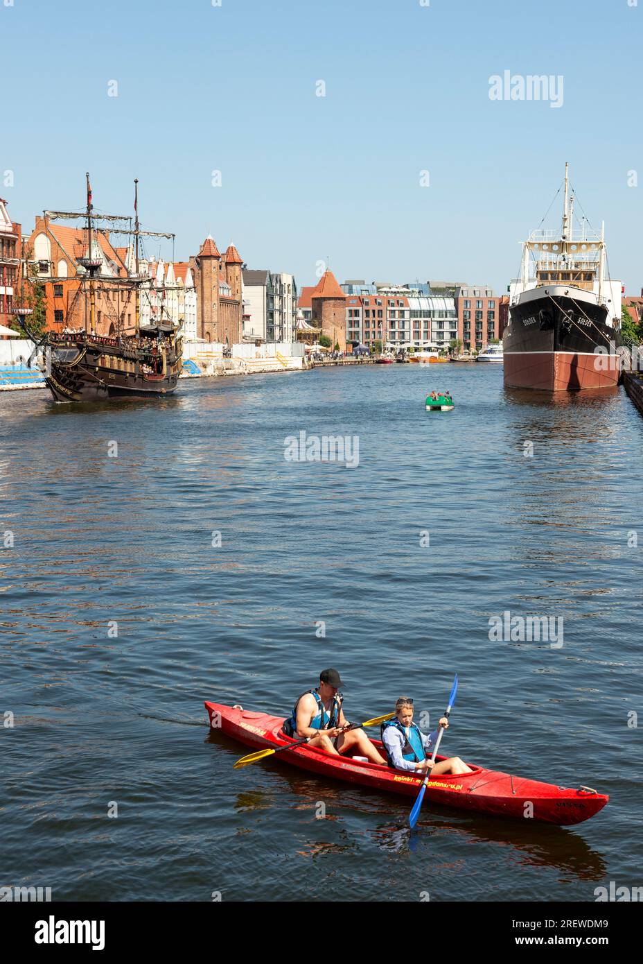 Kayaking on Motlawa River in the Gdansk Old Town of Gdansk, Poland Stock Photo
