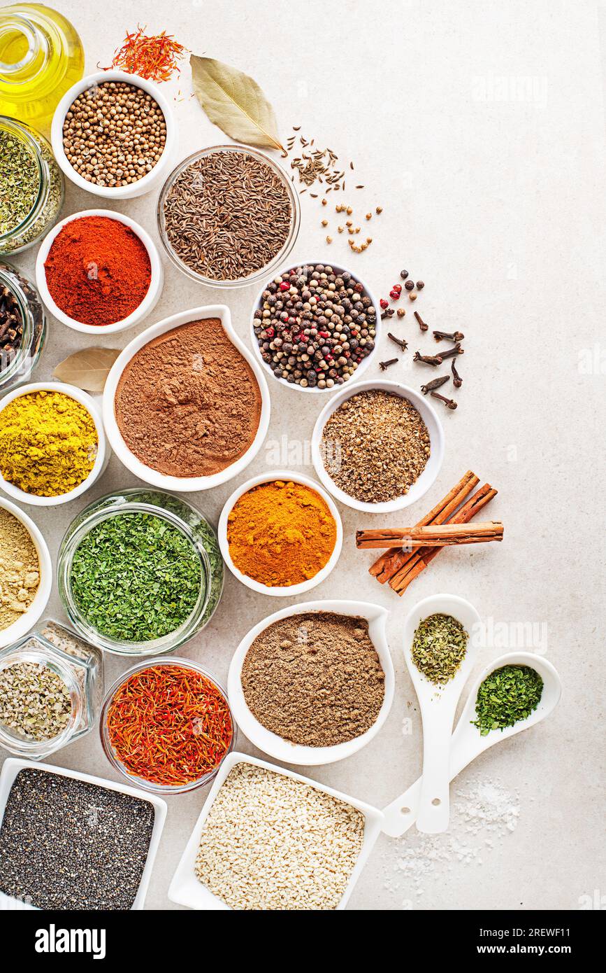 Colorful herbs and spices for cooking meal. Indian and asian spices On ...
