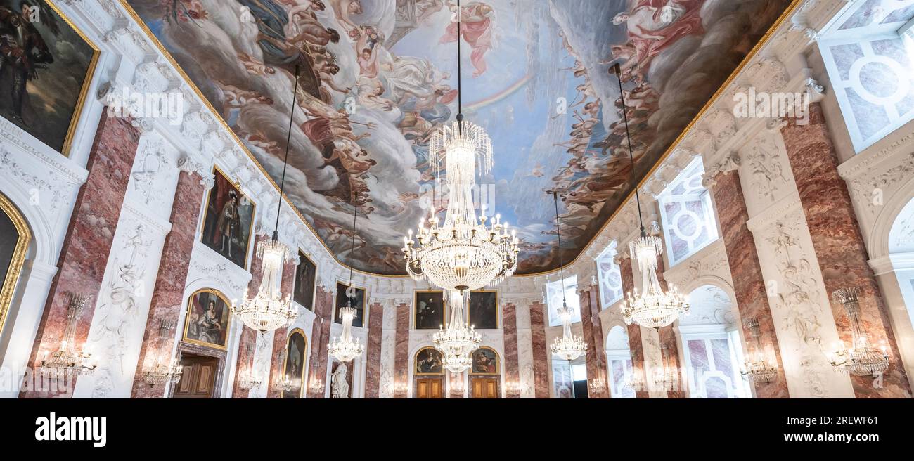 Mannheim, Germany. 28th July, 2023. Chandeliers hang in the Knights