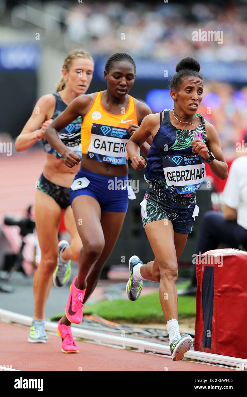 Girmawit GEBRZIHAIR (Ethiopia), Teresiah Muthoni GATERI (Kenya) competing in the Women's 5000m Final at the 2023, IAAF Diamond League, Queen Elizabeth Olympic Park, Stratford, London, UK. Stock Photo