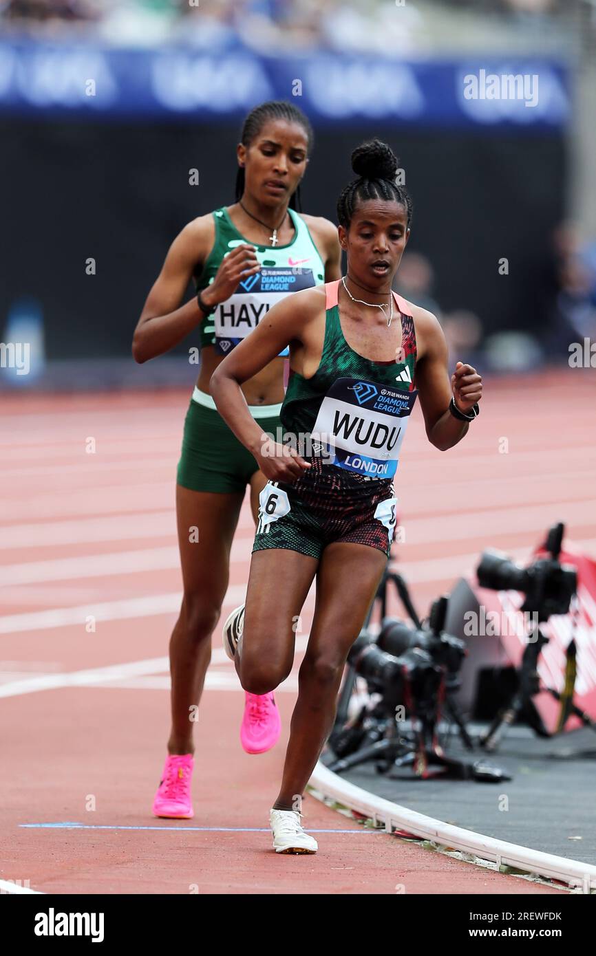 Melknat WUDU (Ethiopia) competing in the Women's 5000m Final at the 2023, IAAF Diamond League, Queen Elizabeth Olympic Park, Stratford, London, UK. Stock Photo