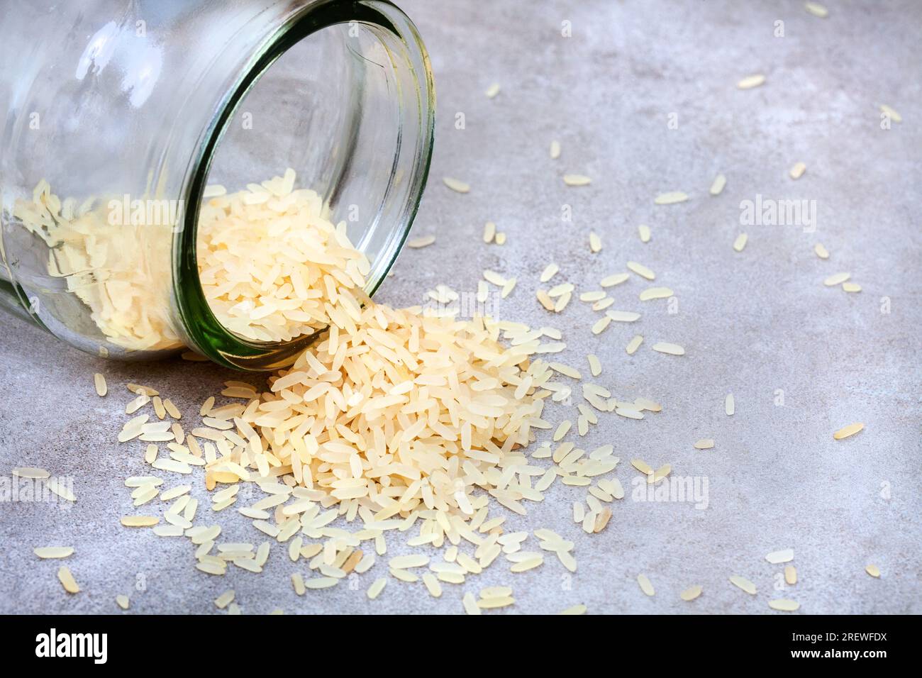 Empty jar with last bit of rice, rice shortage and panic 2023 Stock
