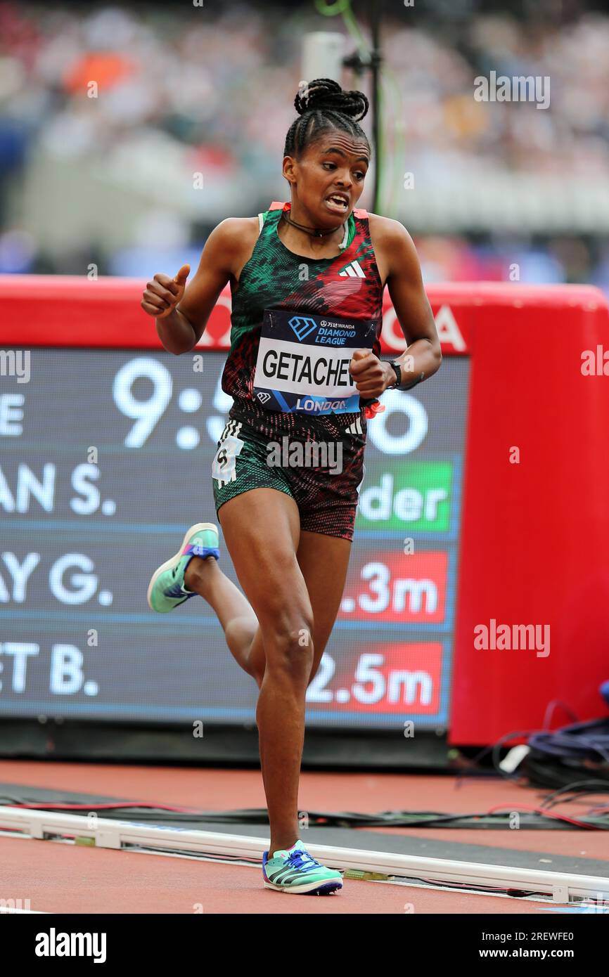 Senayet GETACHEW (Ethiopia) competing in the Women's 5000m Final at the 2023, IAAF Diamond League, Queen Elizabeth Olympic Park, Stratford, London, UK. Stock Photo