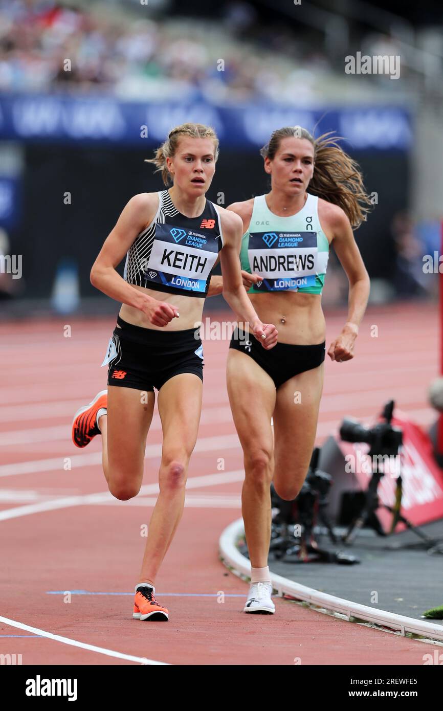 Megan KEITH (Great Britain), Josette ANDREWS (United States of America) competing in the Women's 5000m Final at the 2023, IAAF Diamond League, Queen Elizabeth Olympic Park, Stratford, London, UK. Stock Photo