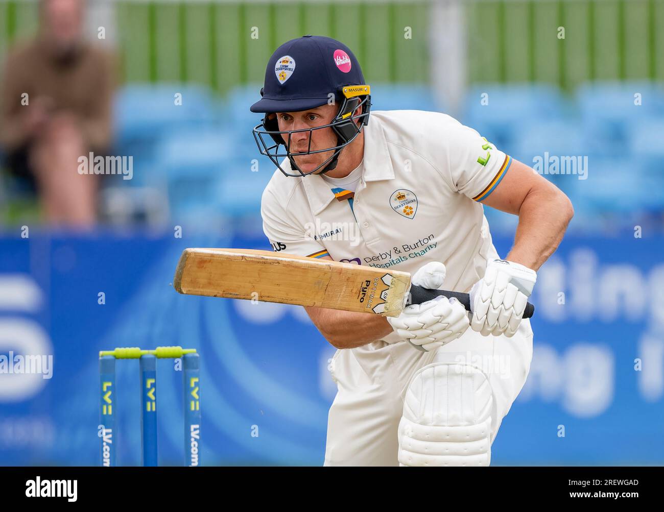 Derbyshire's Tom Wood batting in a County Championship match between Derbyshire and Glamorgan Stock Photo