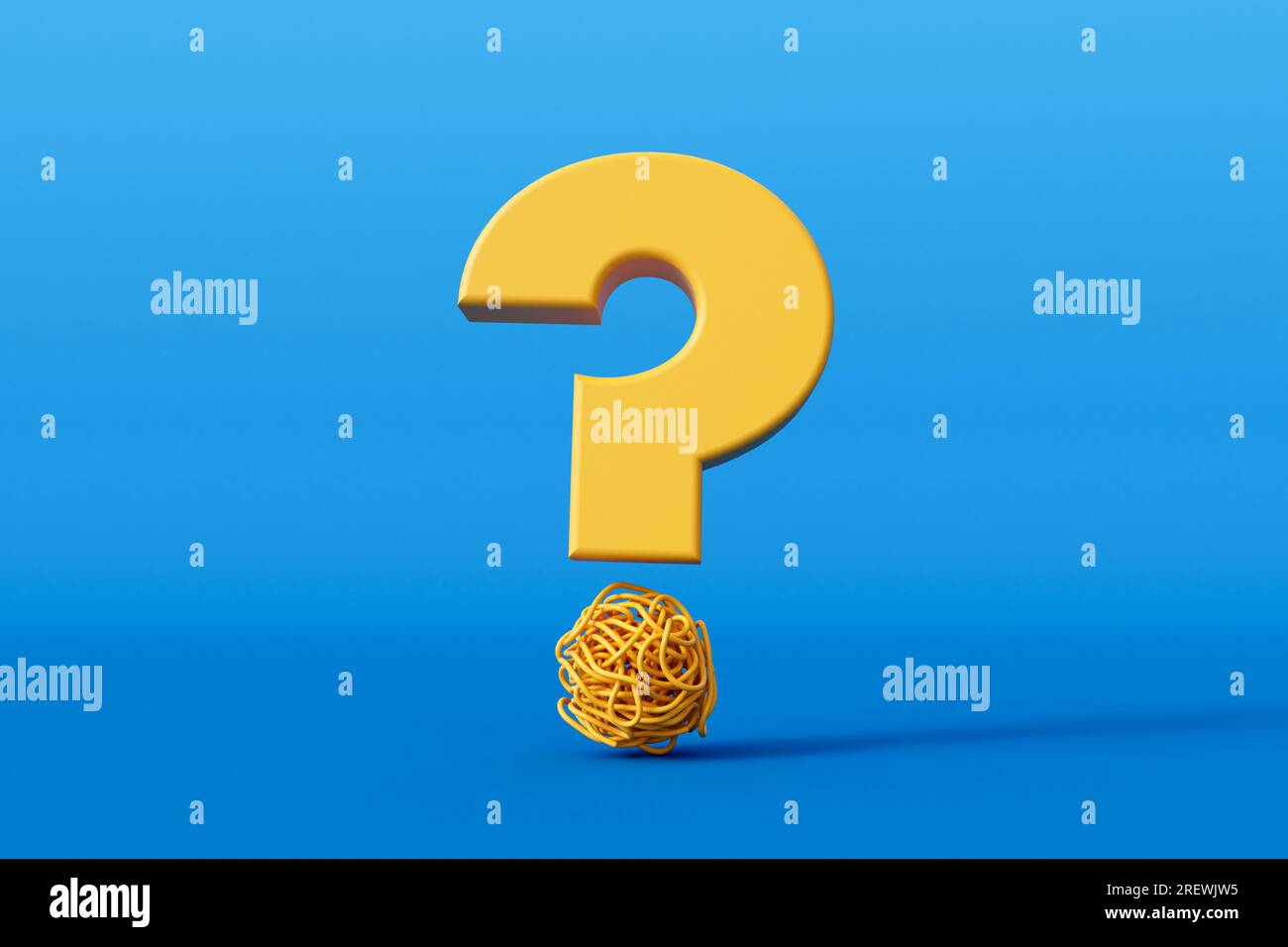 Tangled knot of string with a question mark. Mental health and solution